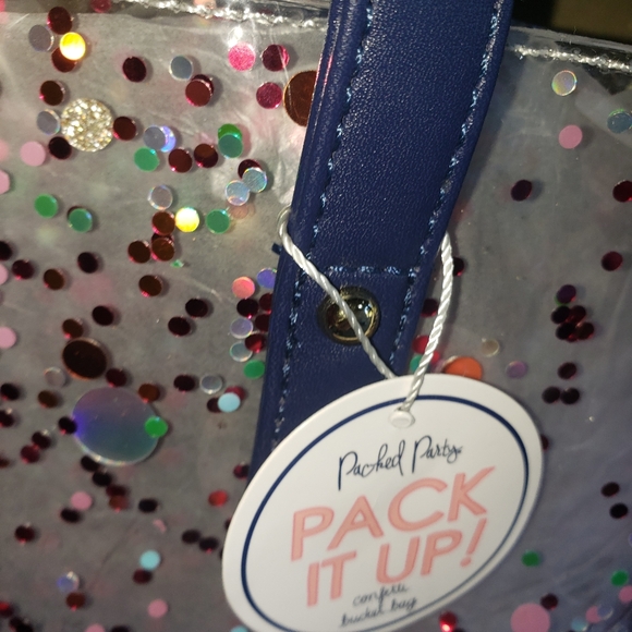 PACKED PARTY CONFETTI TOTE WITH BLUE HANDLES NWT - Picture 4 of 4
